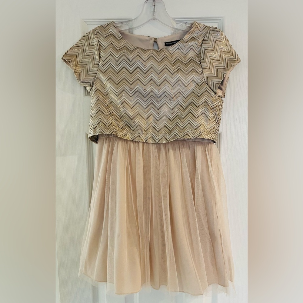 Sequin Hearts Girls gold geometric nude tulle dress formal wedding party Girl 12